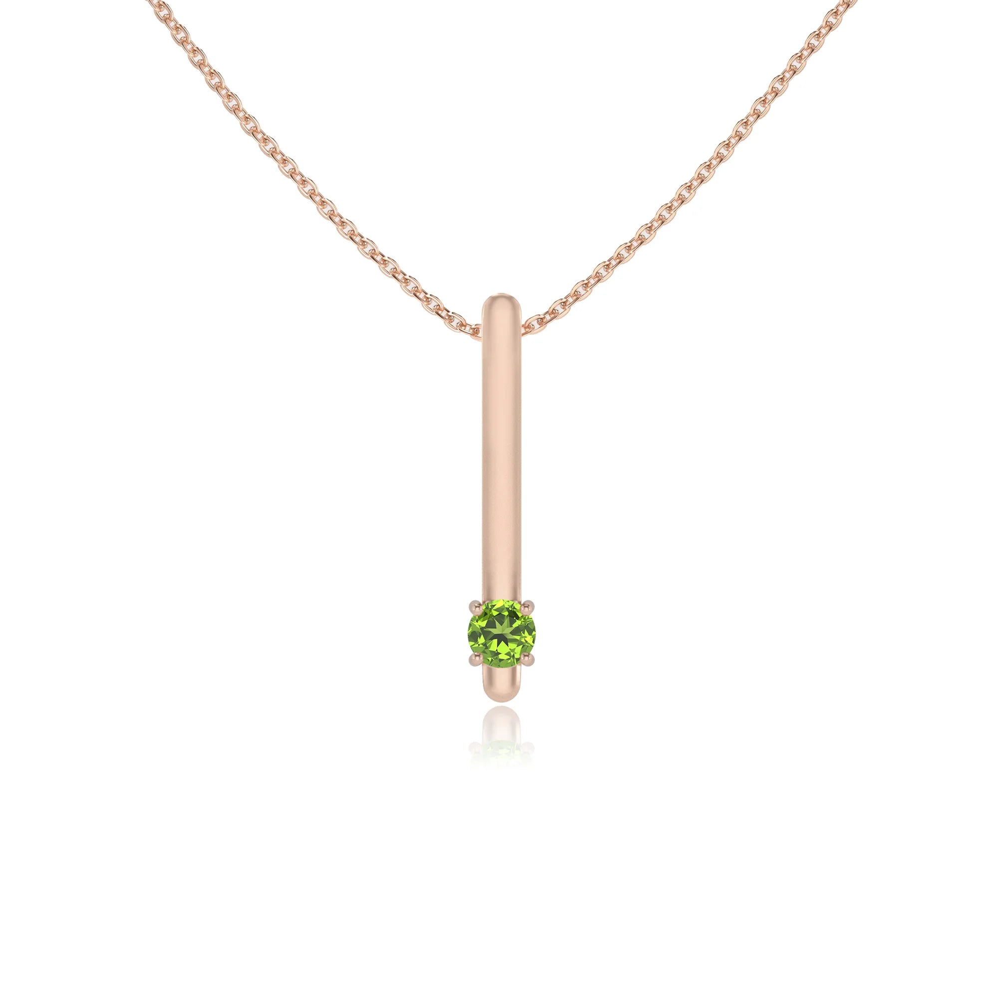 natural peridot round bar necklaces in rose gold