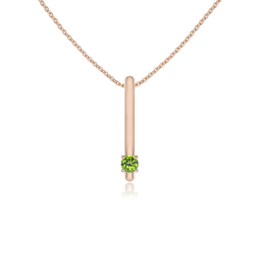 natural peridot round bar necklaces in rose gold