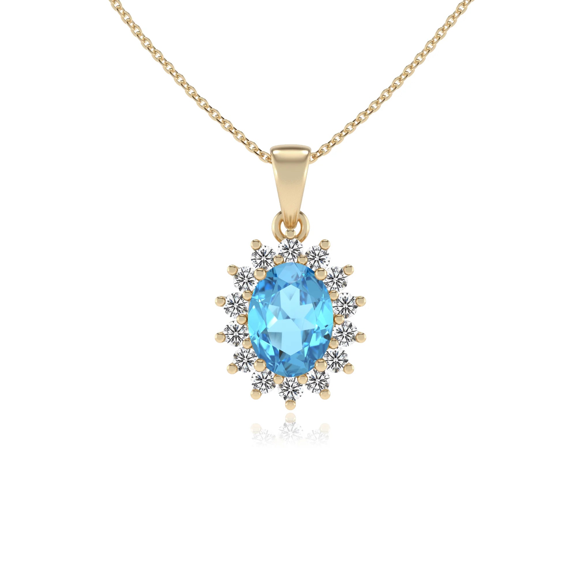 natural swiss-blue-topaz oval halo necklaces in yellow gold