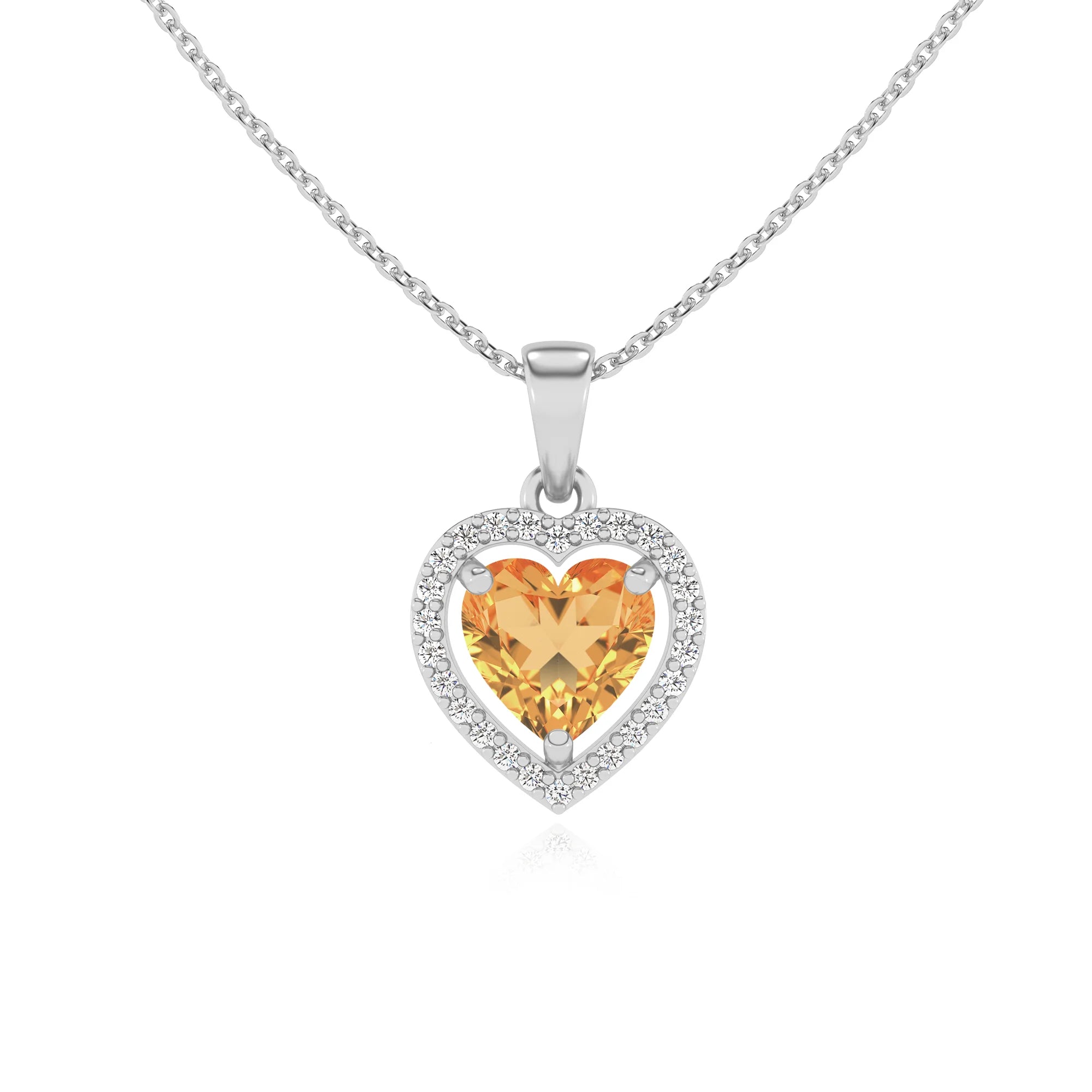 lab grown citrine heart solitaire necklaces in sterling silver