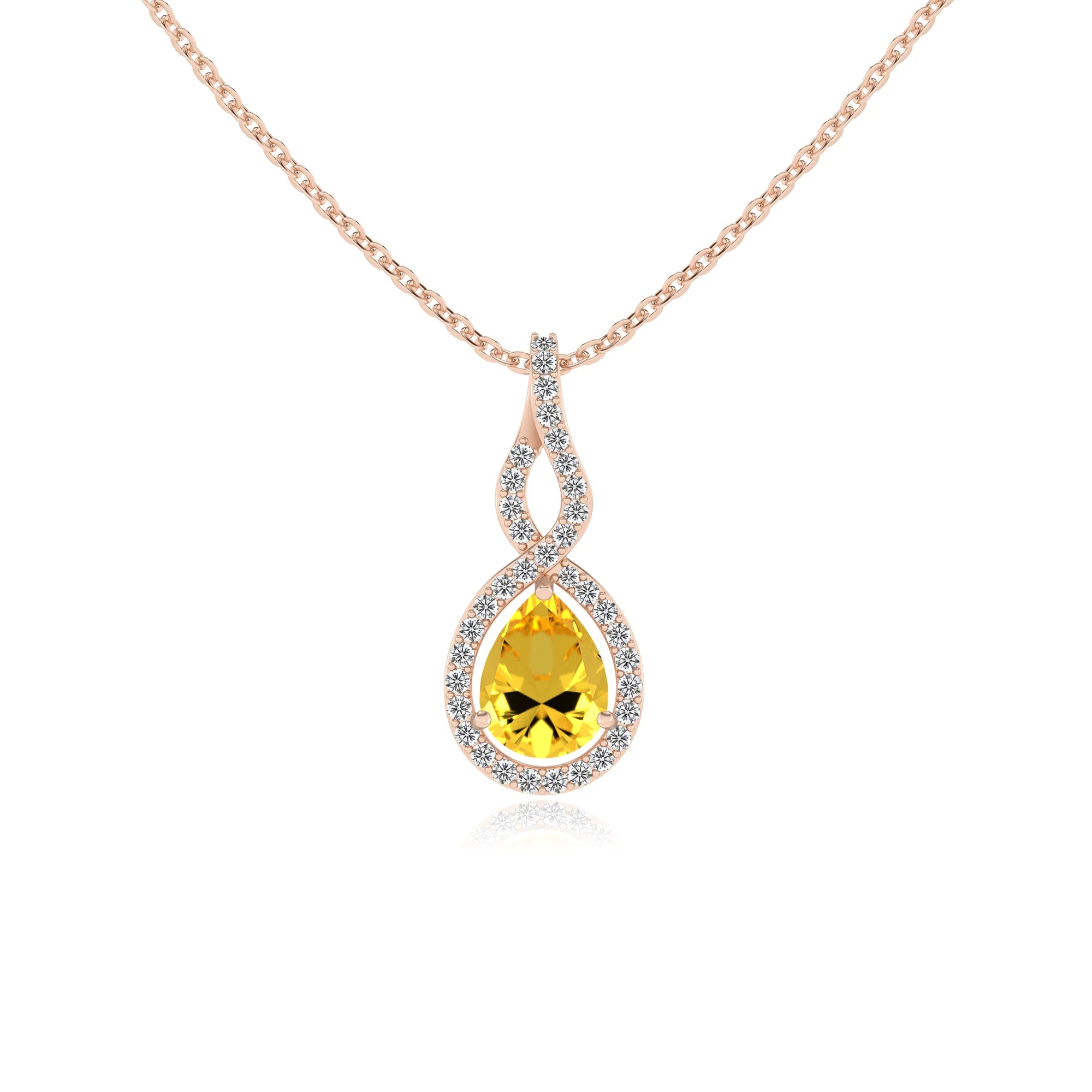 lab grown yellow-sapphire pear necklaces in rose gold