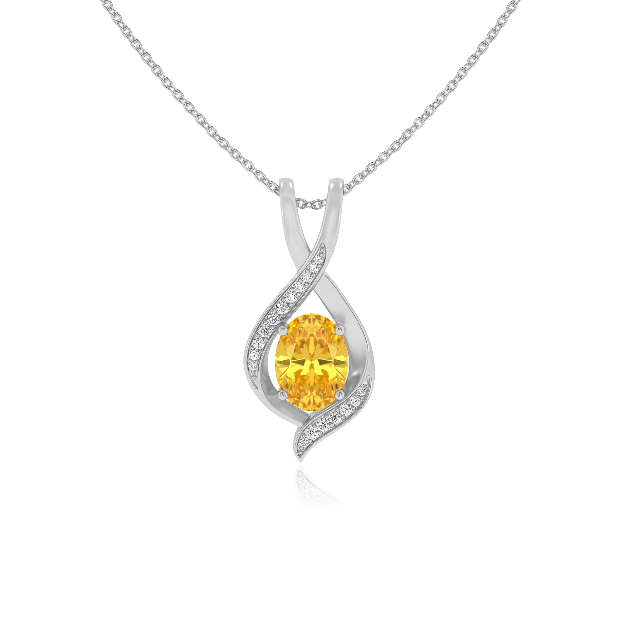 lab grown yellow-sapphire oval solitaire necklaces in sterling silver