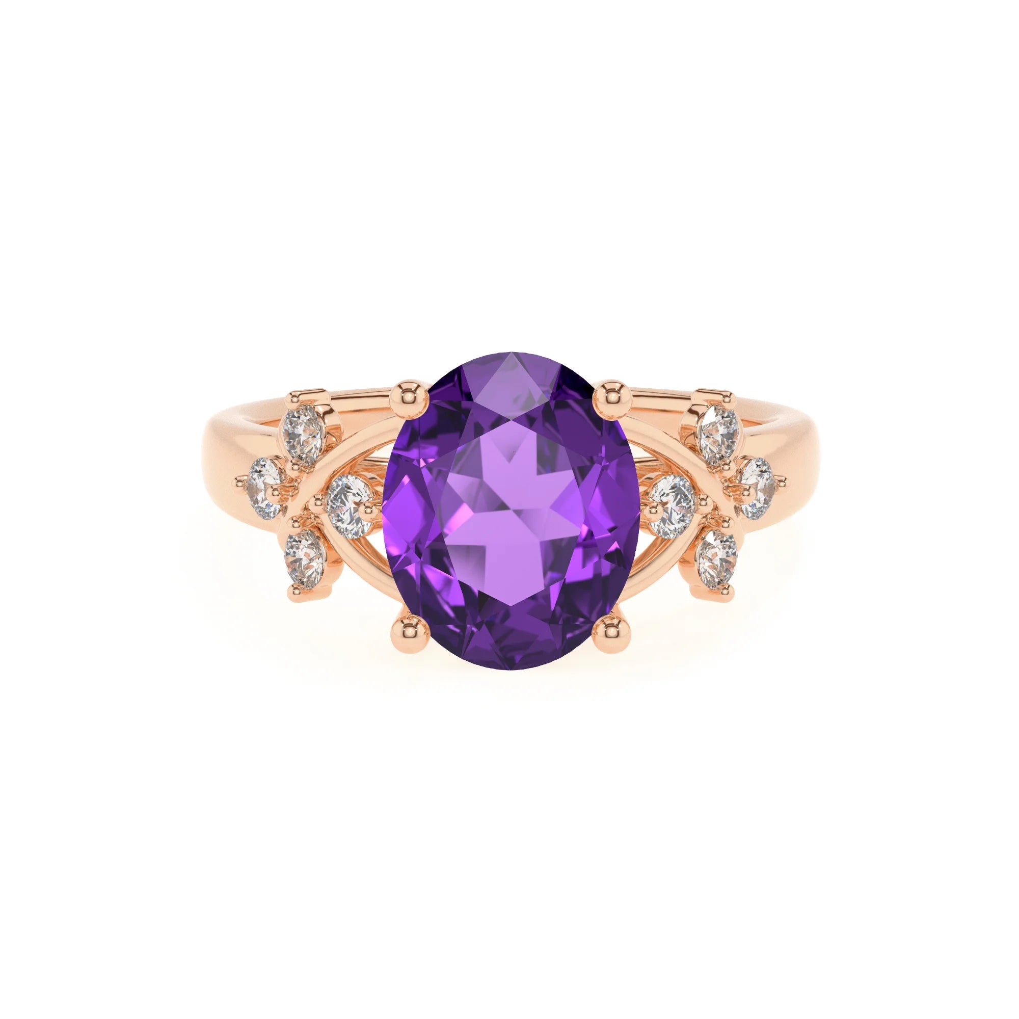 lab grown amethyst oval solitaire rings in rose gold