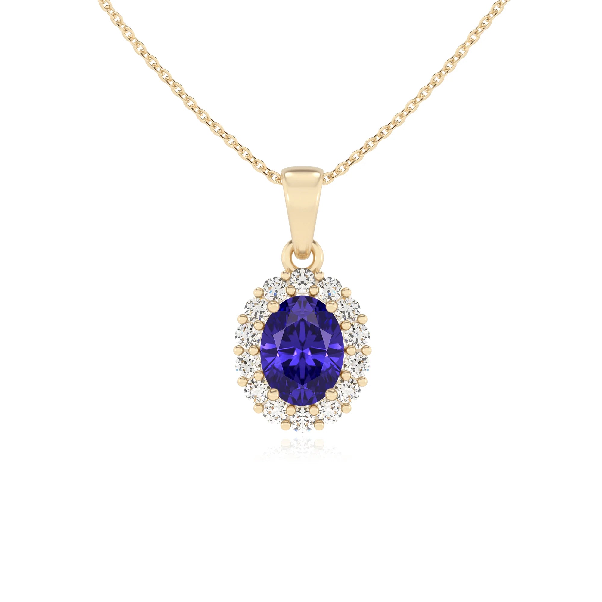lab grown tanzanite oval solitaire necklaces in yellow gold