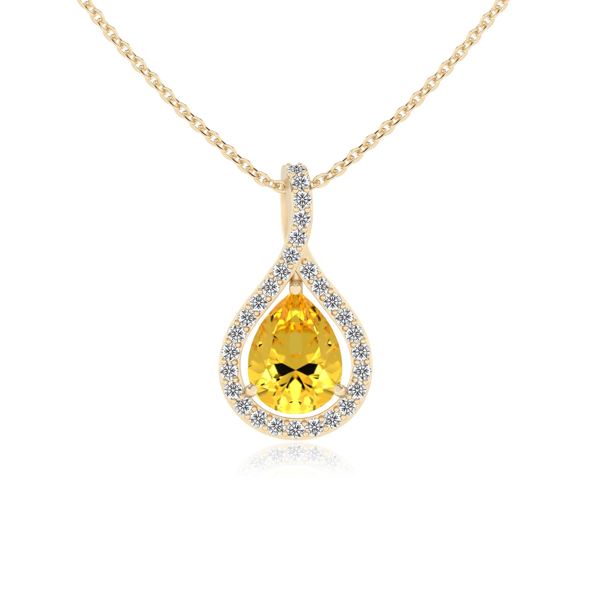 lab grown yellow-sapphire pear solitaire necklaces in yellow gold
