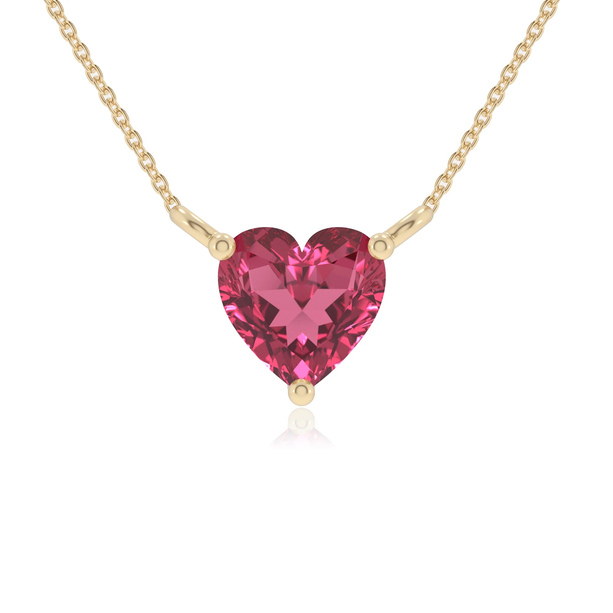 lab grown pink-tourmaline heart solitaire necklaces in yellow gold