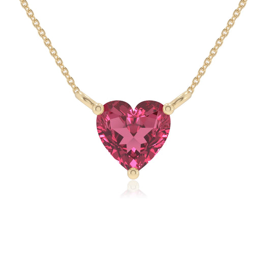 lab grown pink-tourmaline heart solitaire necklaces in yellow gold