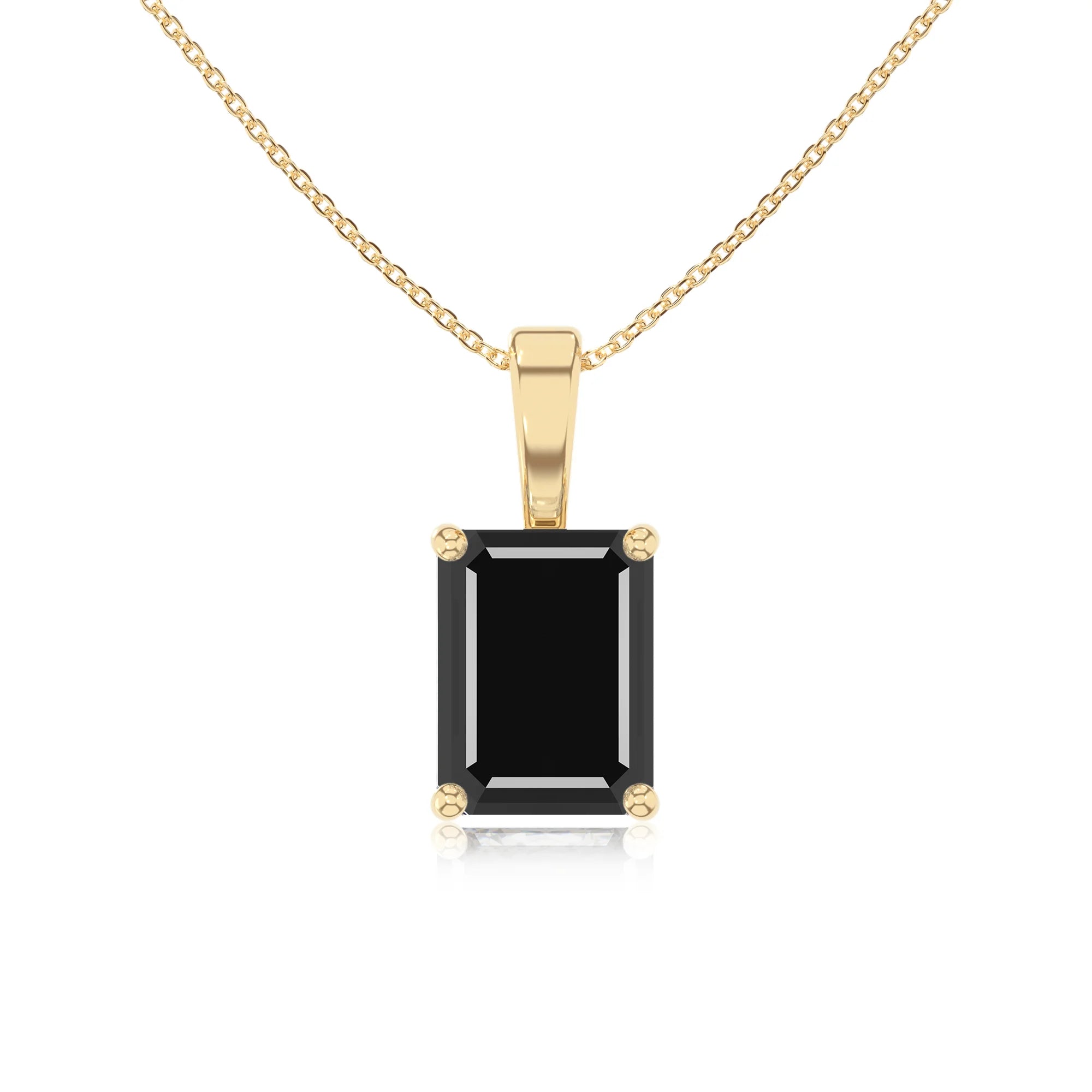 natural black-onyx emerald cut solitaire necklaces in yellow gold