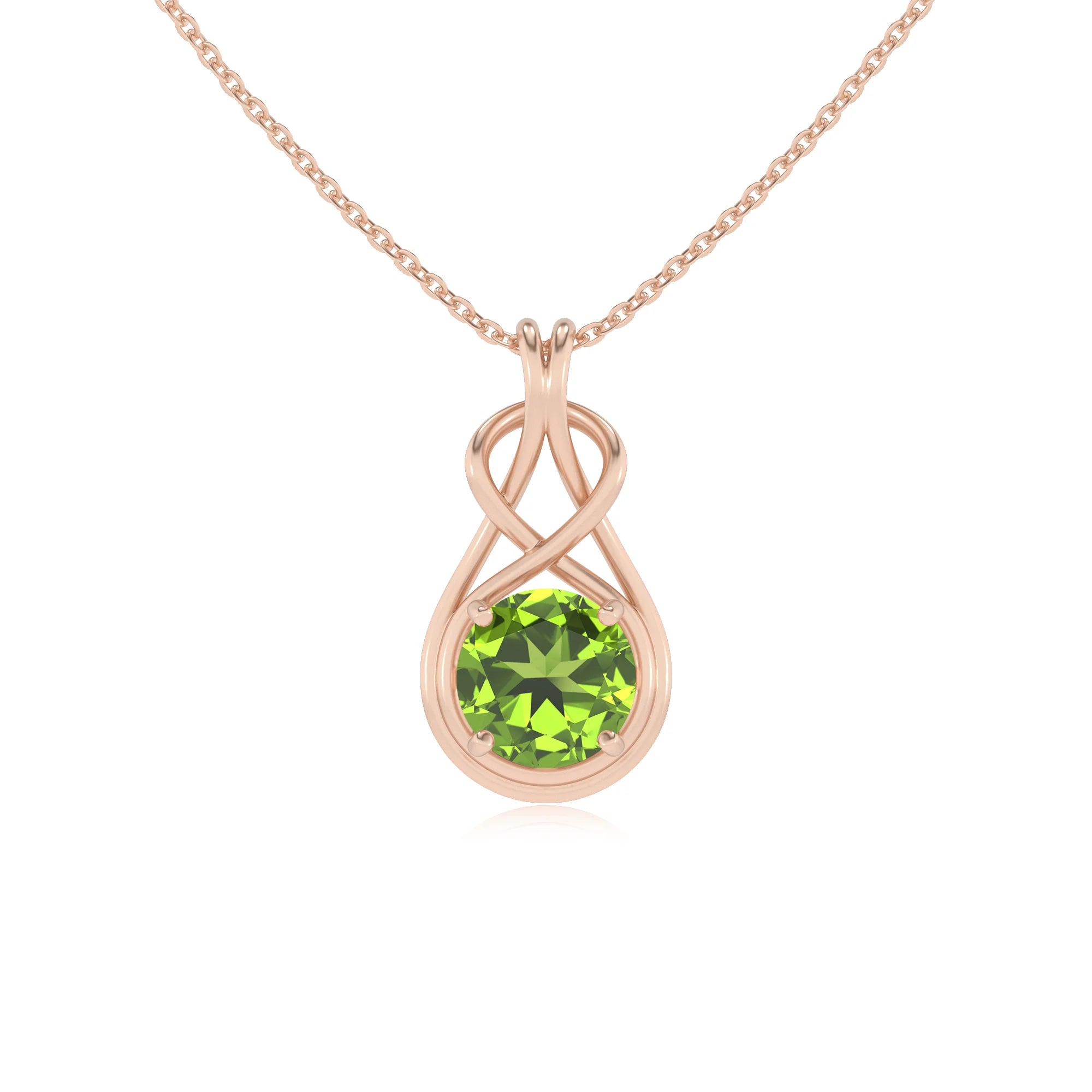 natural peridot round solitaire necklaces in rose gold