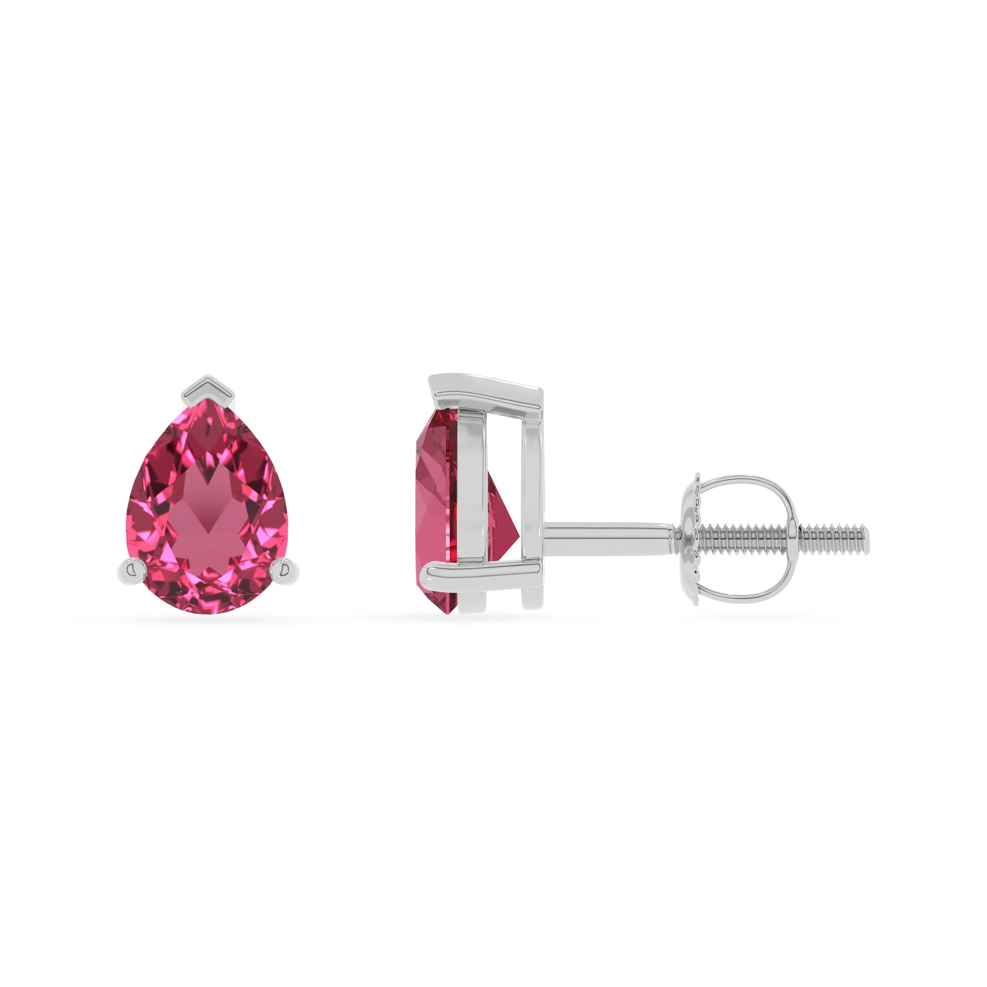 lab grown pink tourmaline pear stud earrings in platinum