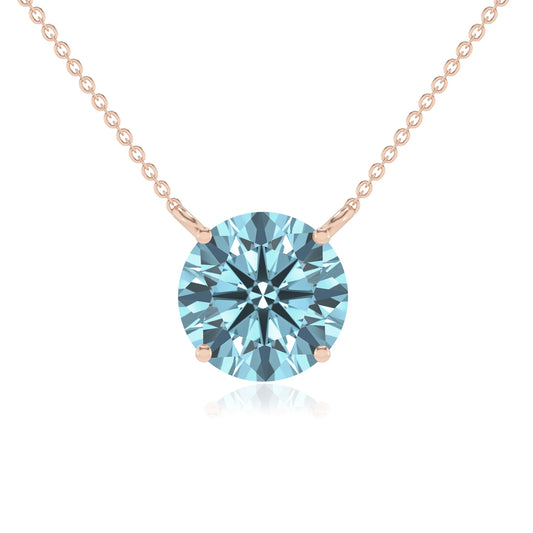 lab grown aquamarine round solitaire necklaces in rose gold