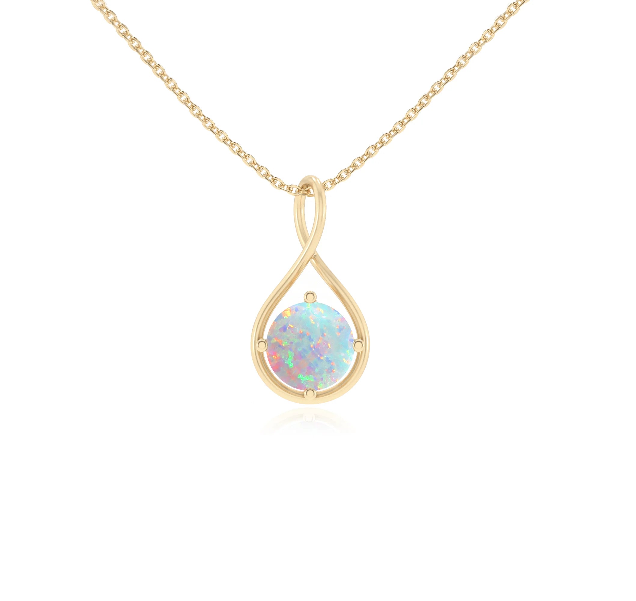 lab grown opal round solitaire necklaces in yellow gold