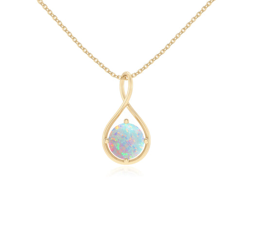 lab grown opal round solitaire necklaces in yellow gold