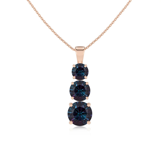 lab grown alexandrite round bar v-bale necklaces in rose gold