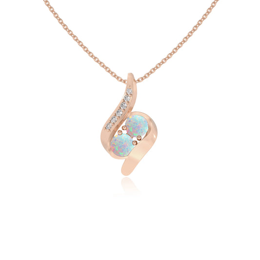 lab grown opal round solitaire v-bale necklaces in rose gold