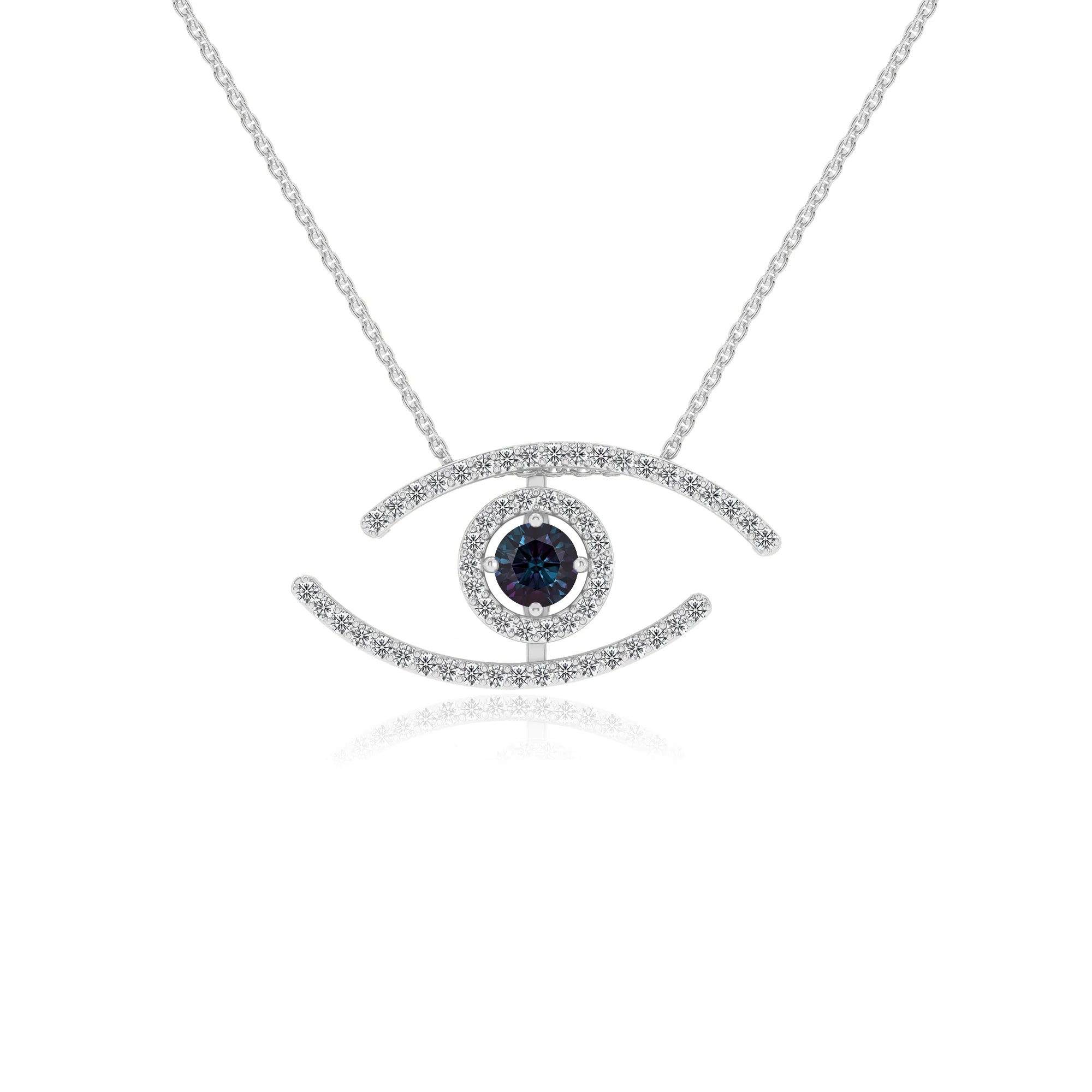 lab grown alexandrite round solitaire necklaces in white gold