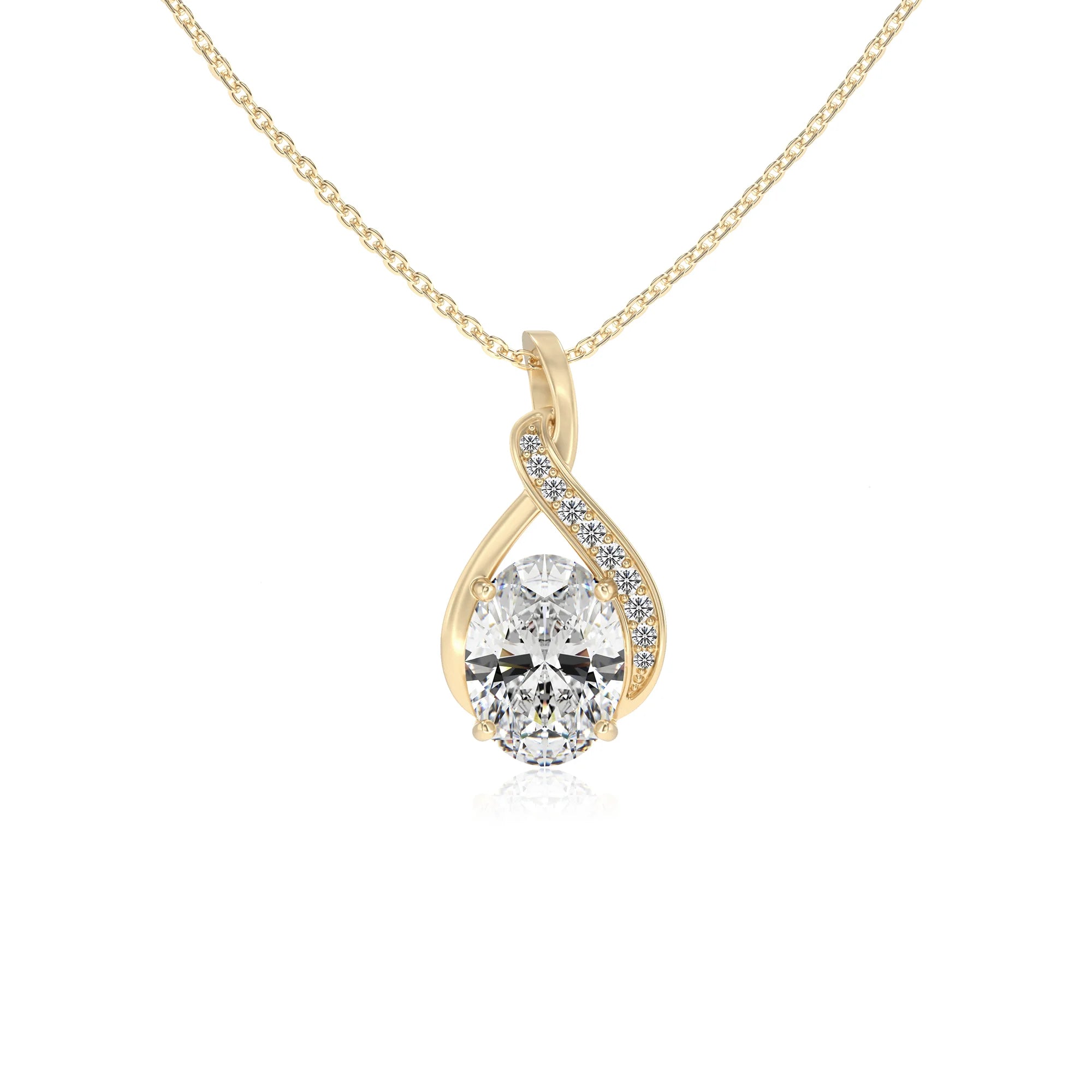 lab grown moissanite oval solitaire necklaces in yellow gold