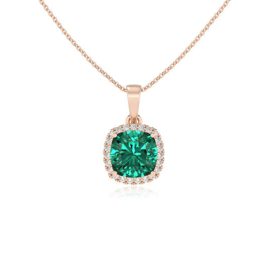 lab grown emerald cushion solitaire necklaces in rose gold