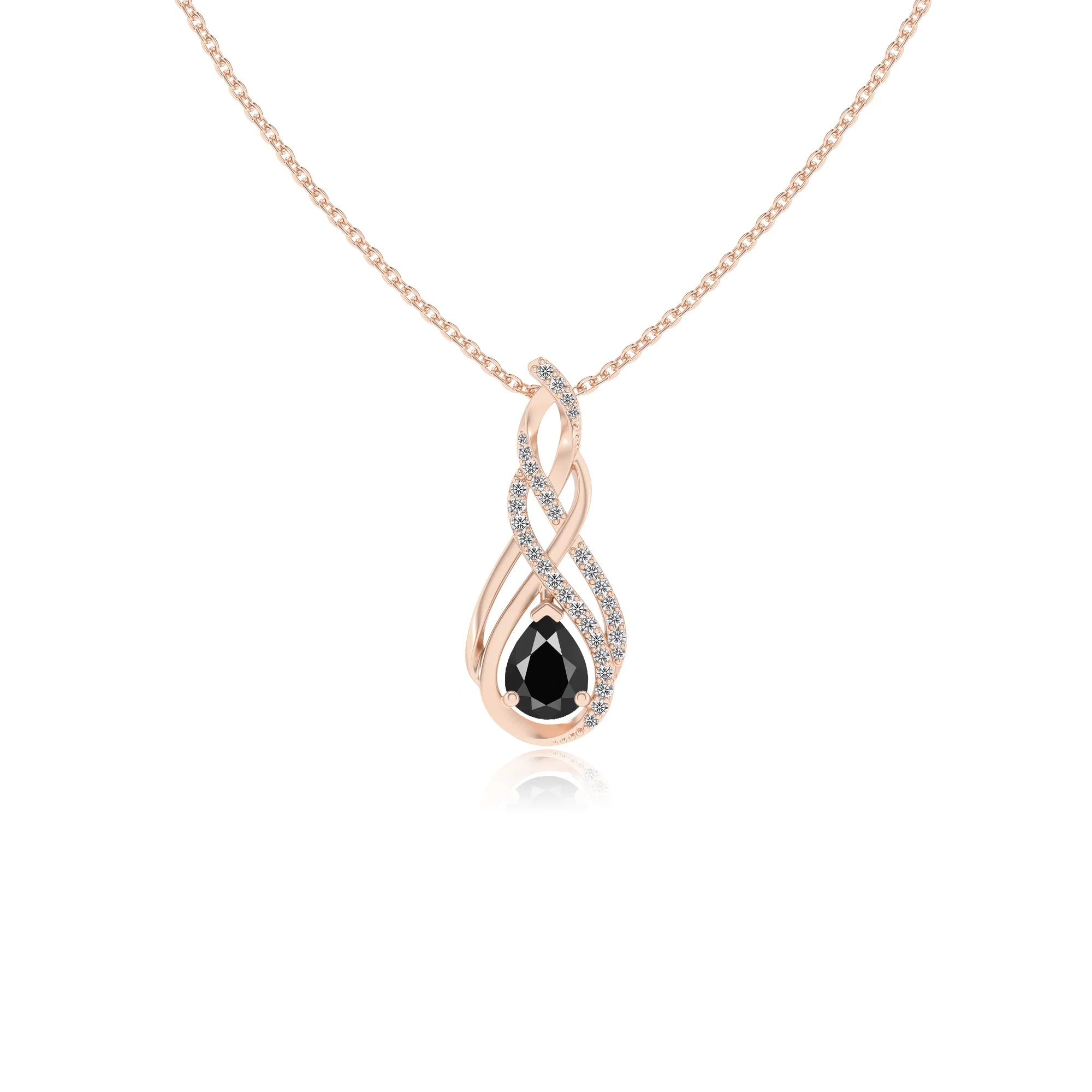 natural black-onyx pear solitaire necklaces in rose gold