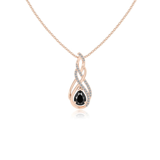 natural black-onyx pear solitaire necklaces in rose gold