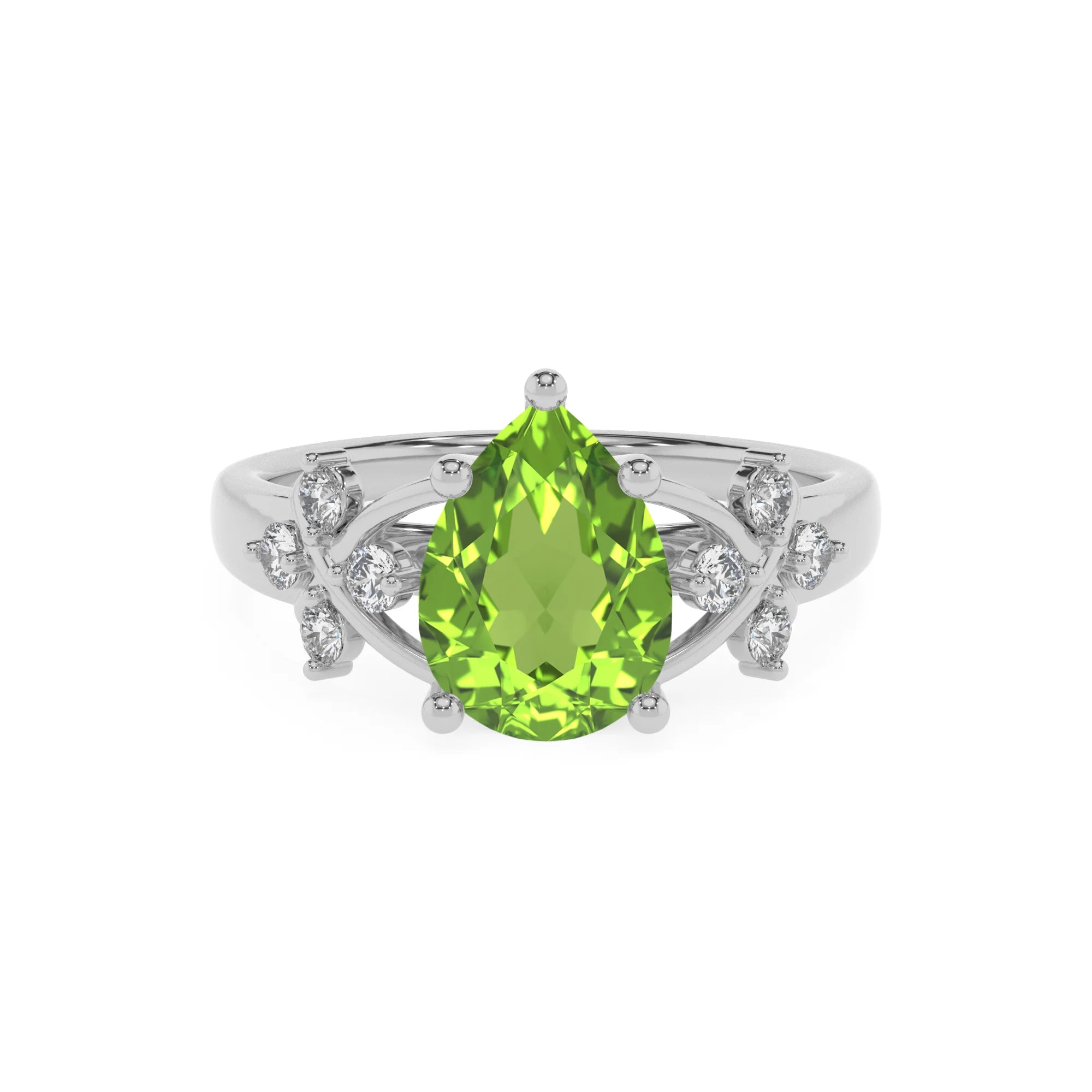 natural peridot pear solitaire rings in platinum