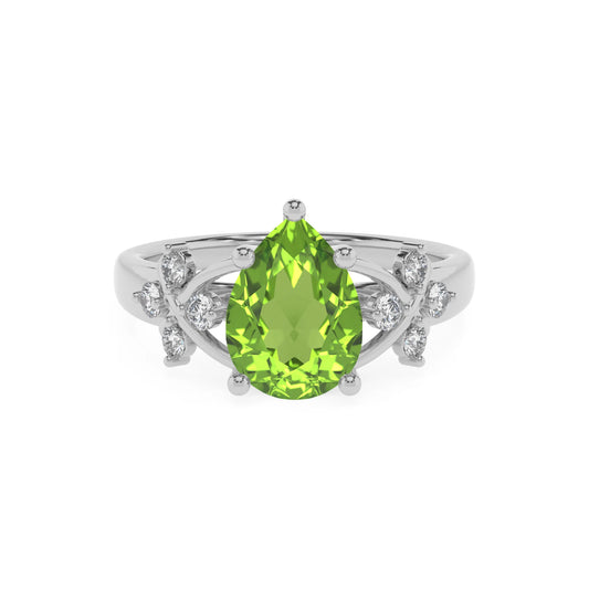 natural peridot pear solitaire rings in platinum