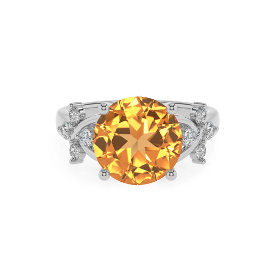 lab grown citrine round solitaire rings in sterling silver