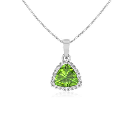 natural peridot trillion solitaire necklaces in platinum