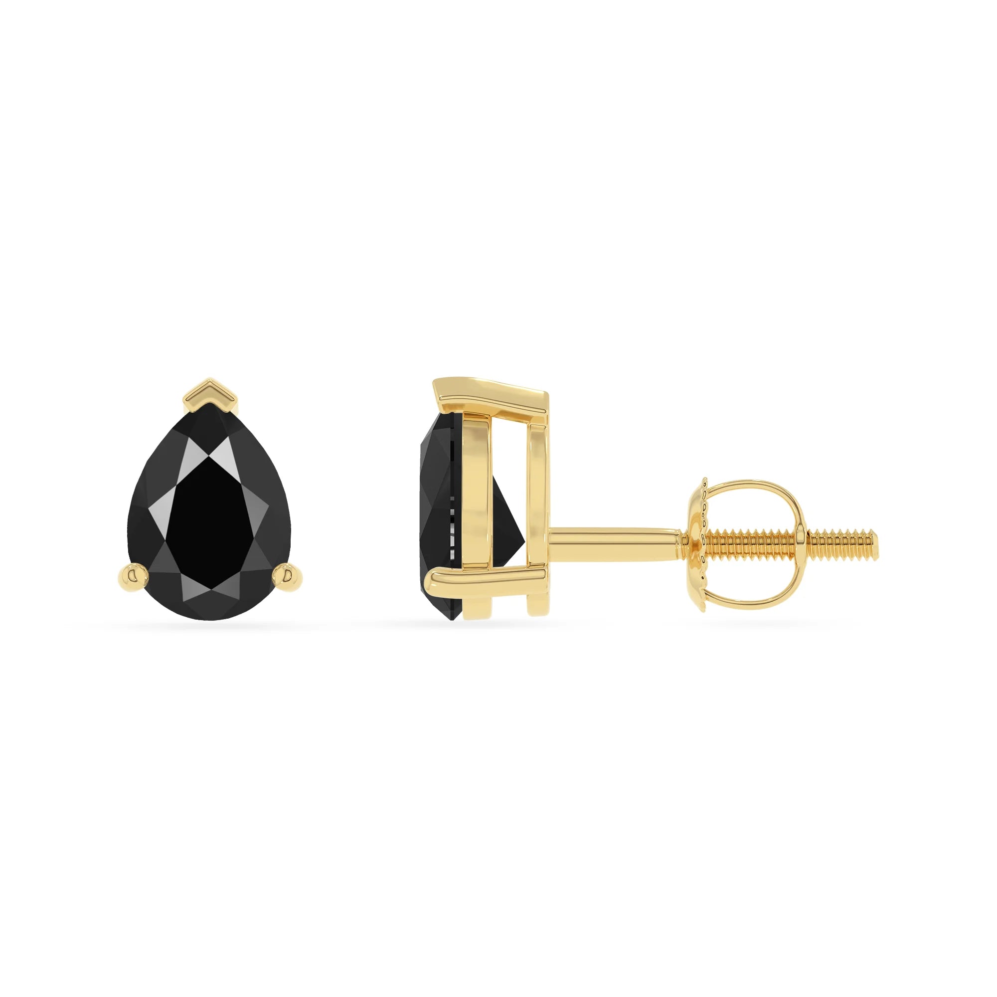 natural black onyx pear stud earrings in yellow gold