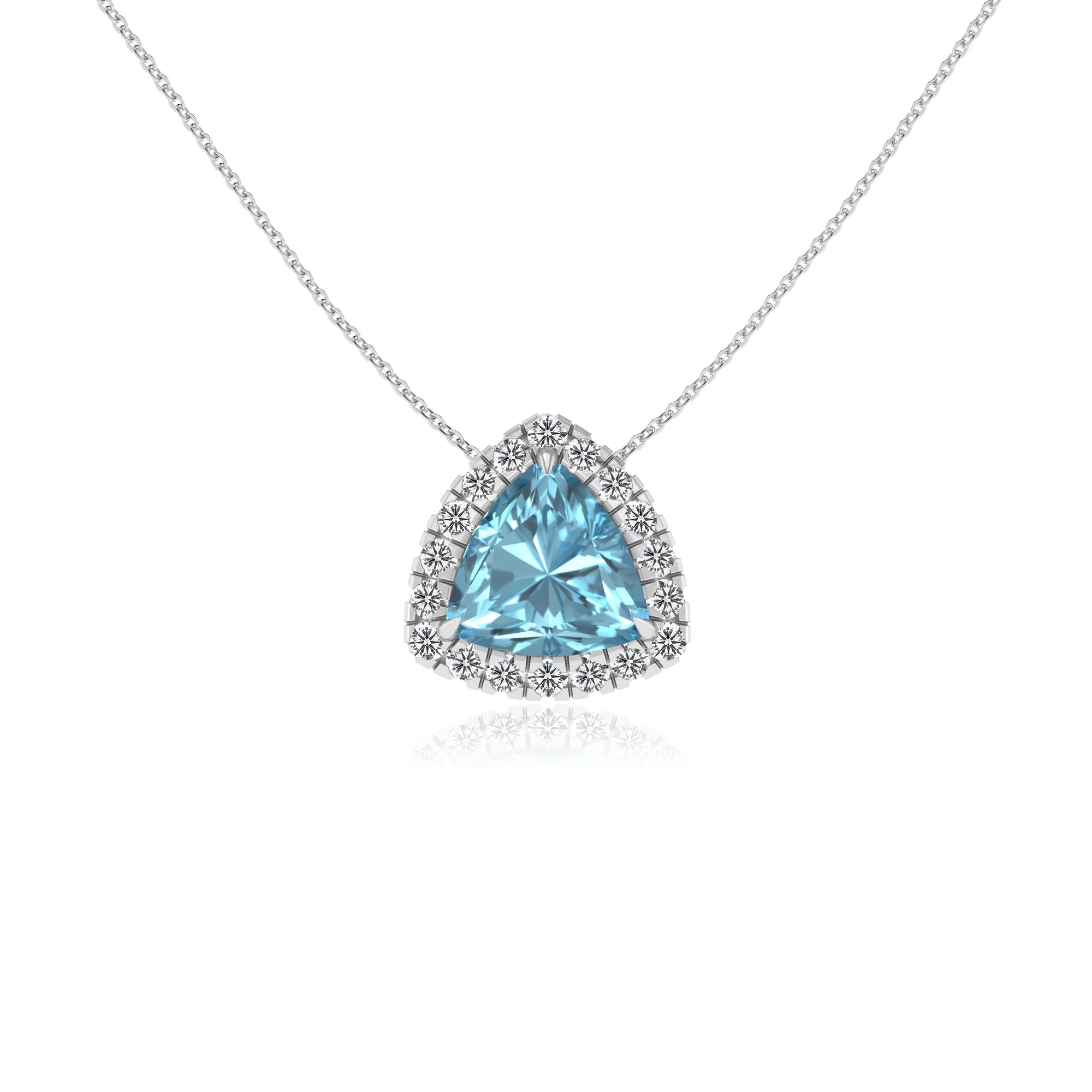 lab grown aquamarine trillion solitaire necklaces in white gold