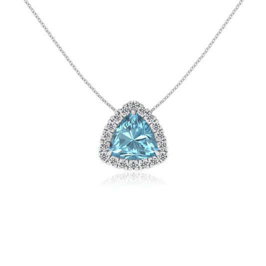 lab grown aquamarine trillion solitaire necklaces in white gold