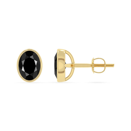natural black onyx oval stud earrings in yellow gold