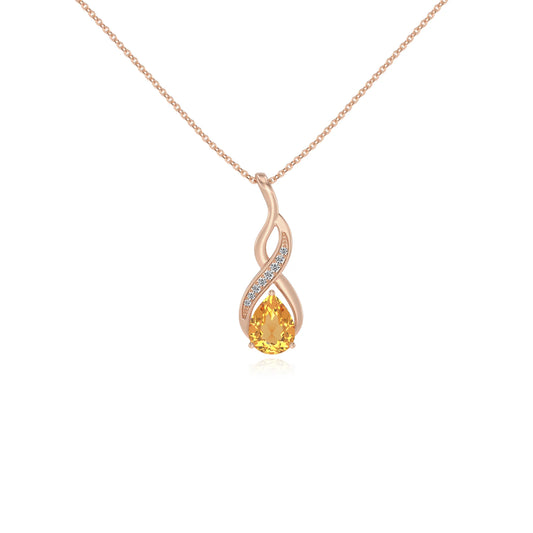 lab grown citrine pear solitaire necklaces in rose gold