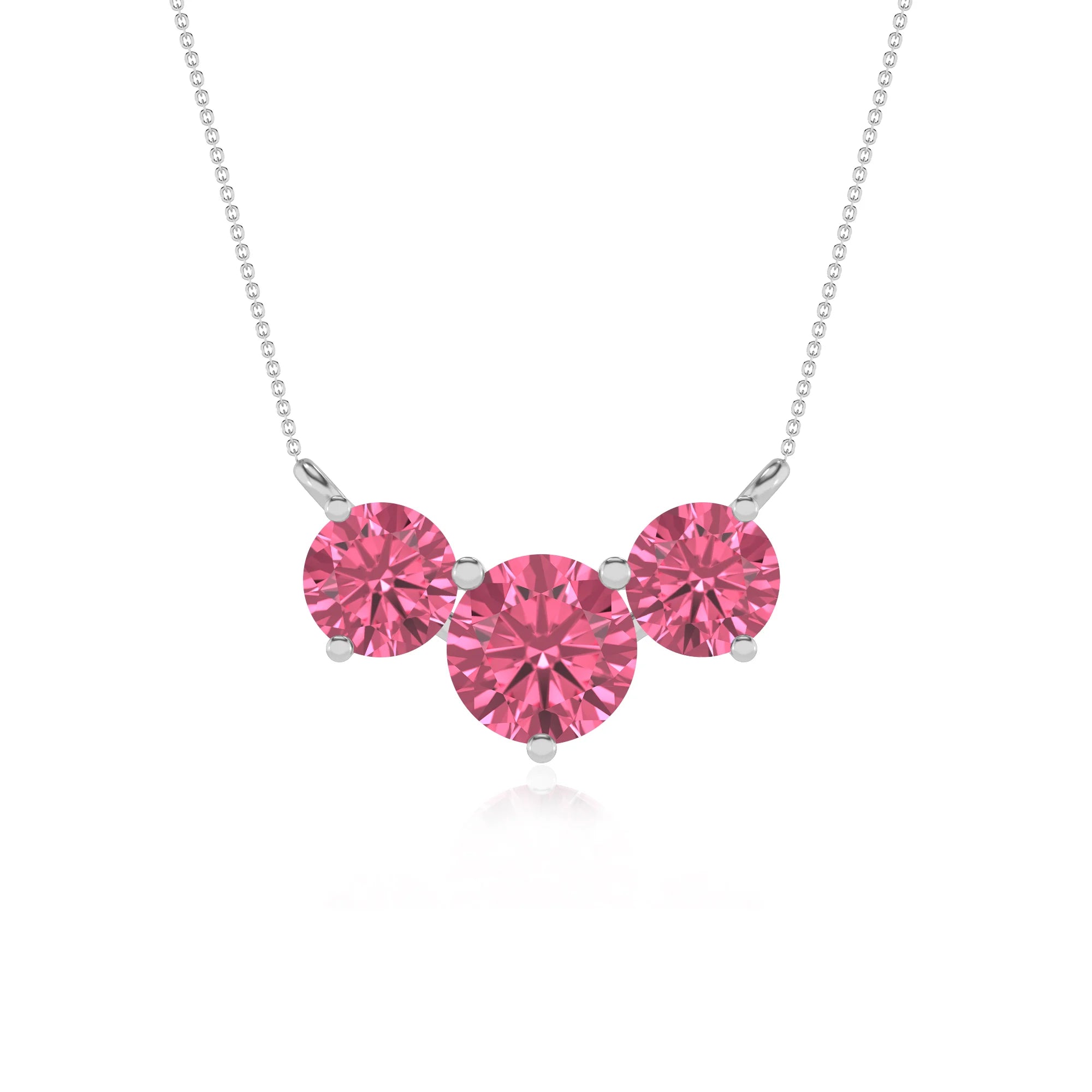 lab grown pink-tourmaline round solitaire v-bale necklaces in white gold