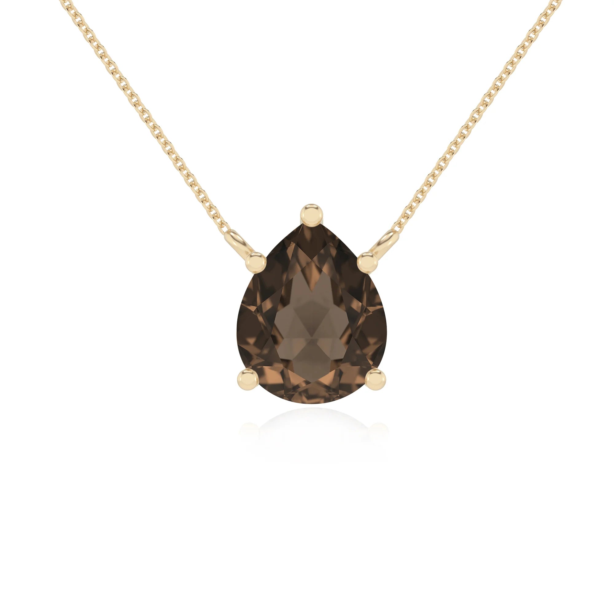 natural smoky-quartz pear solitaire necklaces in yellow gold