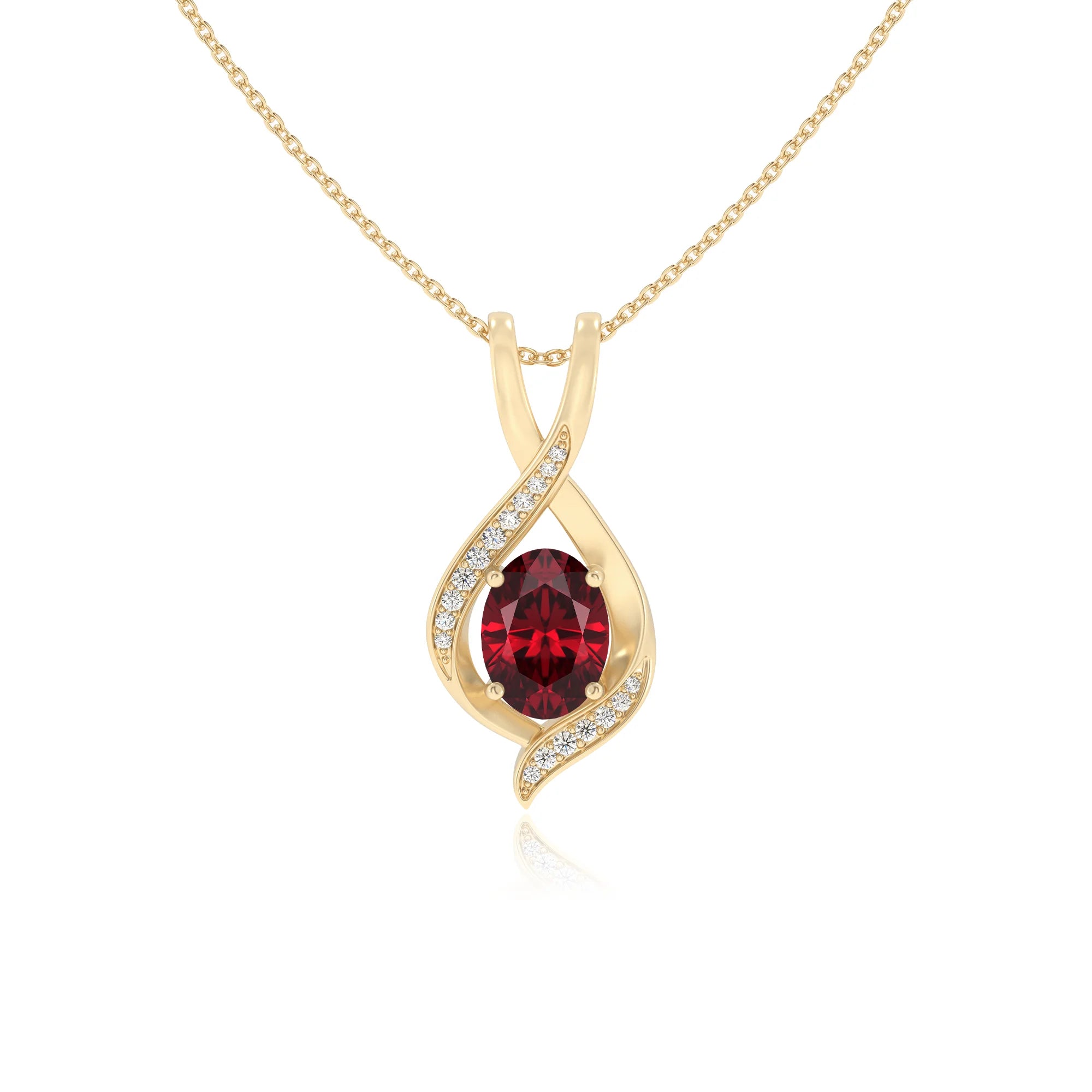 lab grown ruby oval solitaire necklaces in yellow gold
