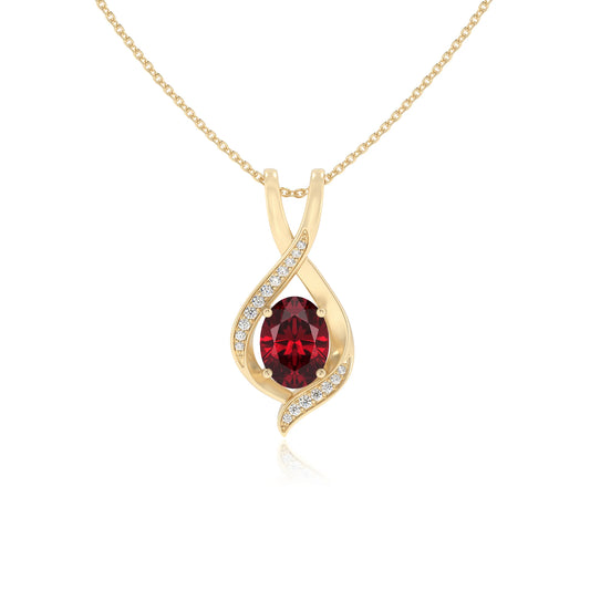 lab grown ruby oval solitaire necklaces in yellow gold