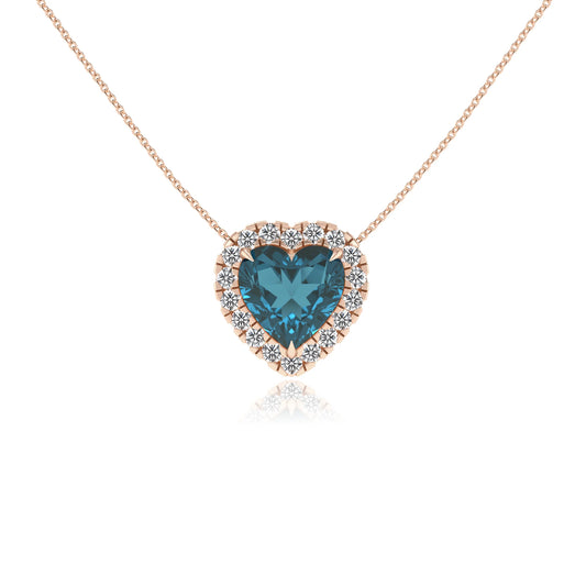 natural london blue topaz heart solitaire necklaces in rose gold