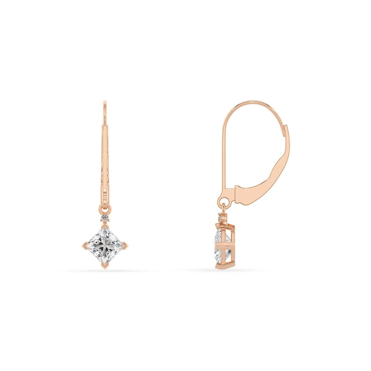 lab grown moissanite princess drop earrings in rose gold