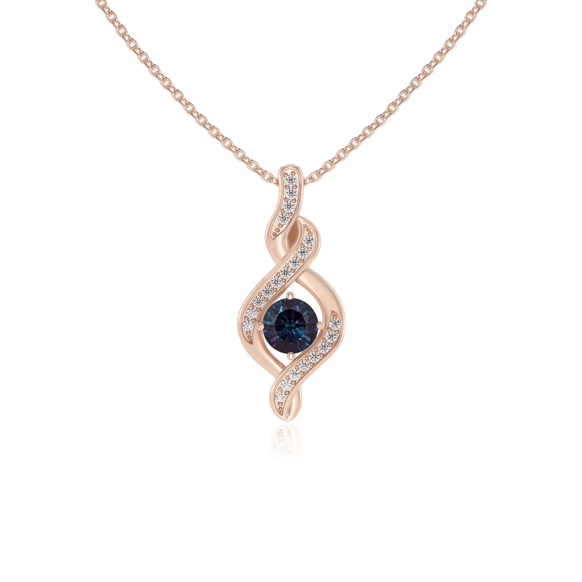 lab grown alexandrite round solitaire necklaces in rose gold