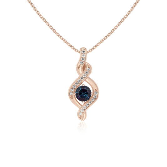 lab grown alexandrite round solitaire necklaces in rose gold