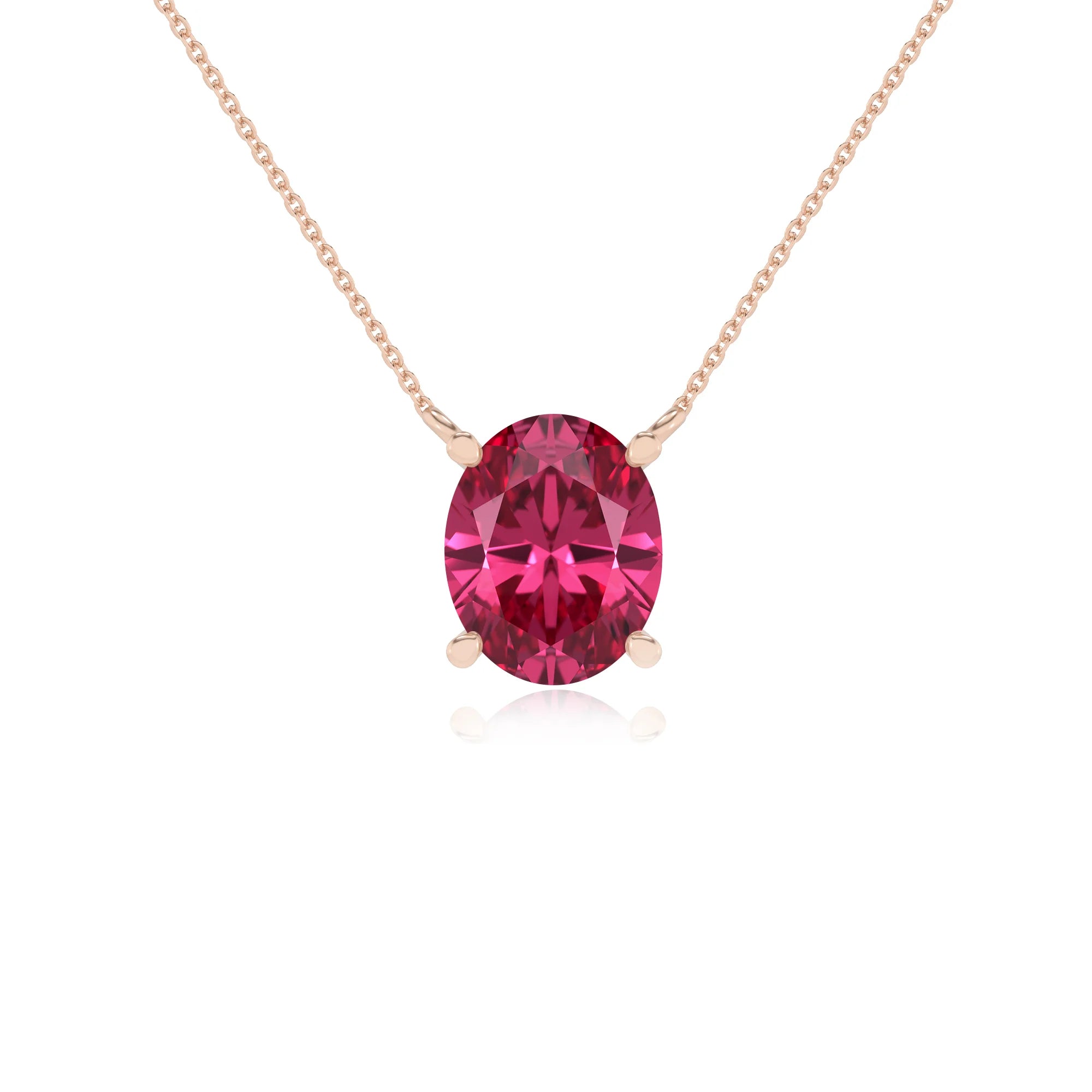 lab grown pink-tourmaline oval solitaire necklaces in rose gold