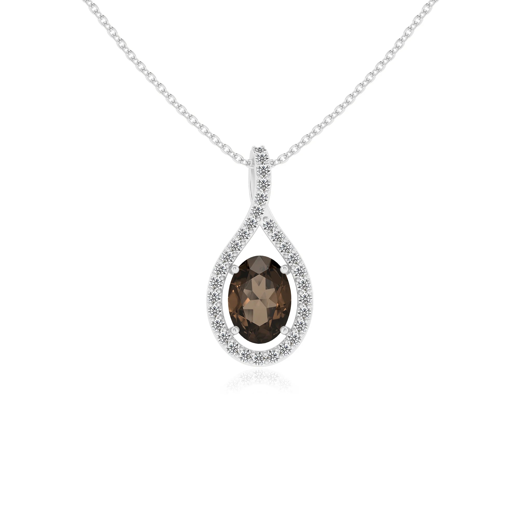 natural smoky-quartz oval solitaire necklaces in platinum