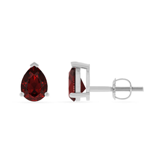 natural garnet pear stud earrings in white gold