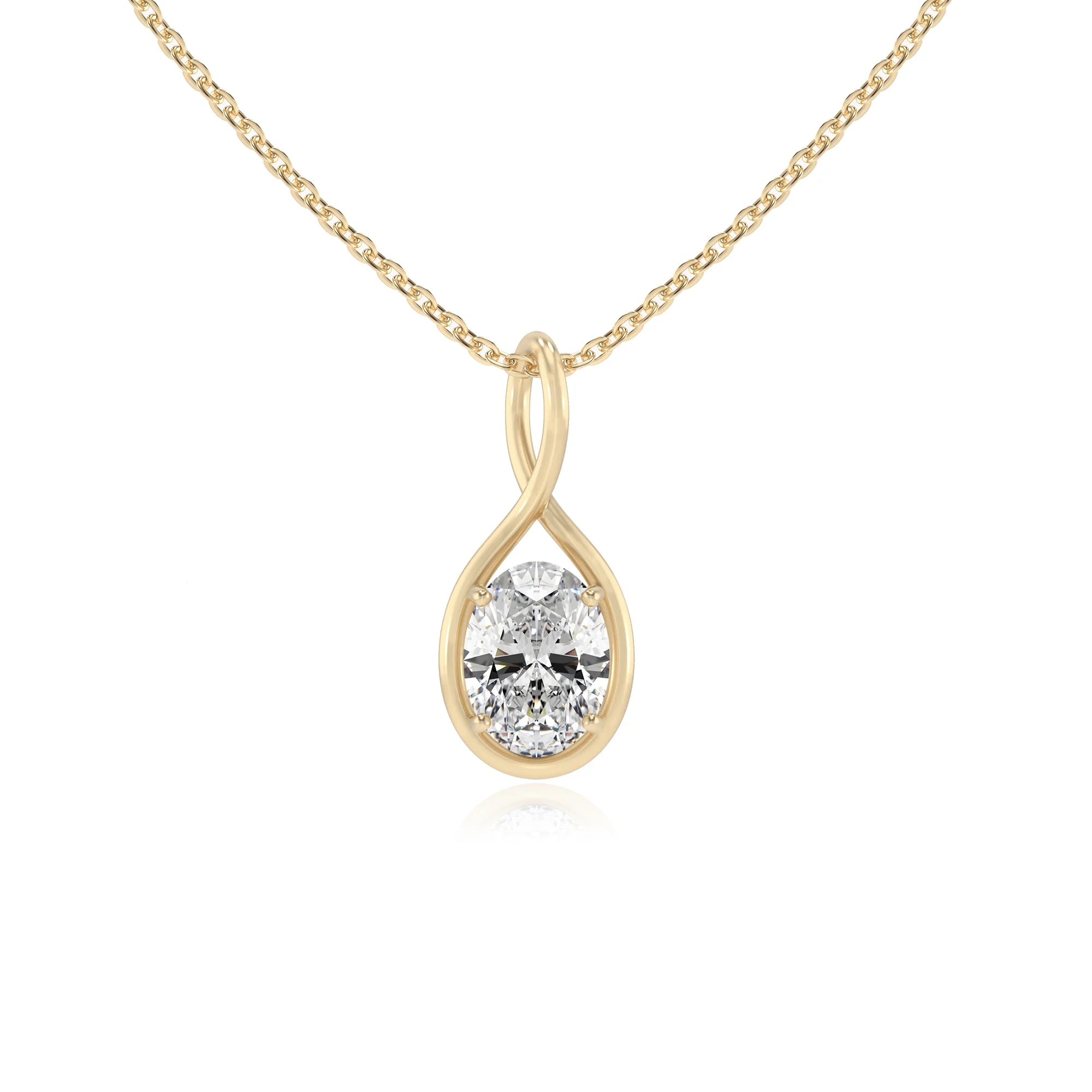lab grown moissanite oval solitaire necklaces in yellow gold