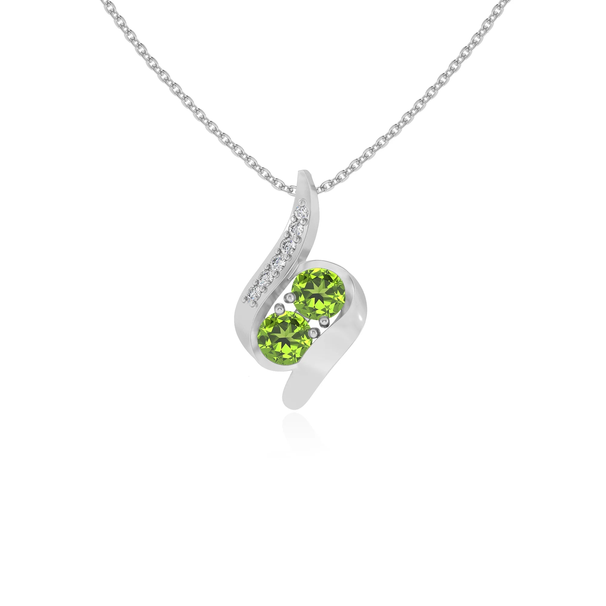 natural peridot round solitaire v-bale necklaces in platinum