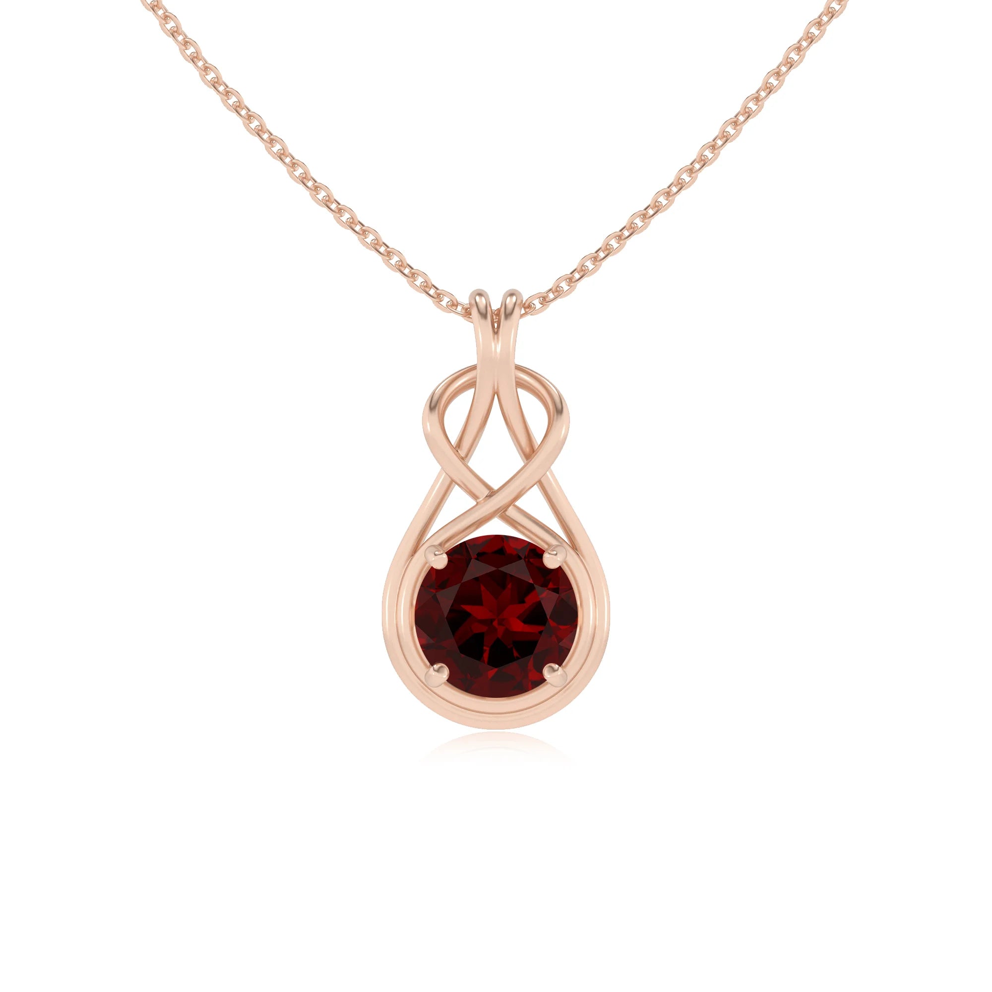 natural garnet round solitaire necklaces in rose gold