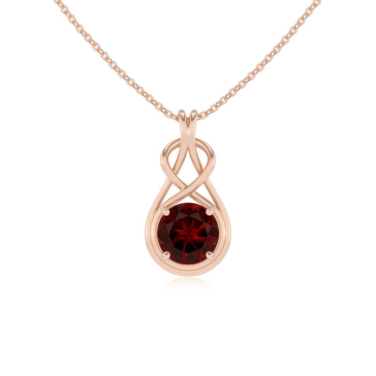 natural garnet round solitaire necklaces in rose gold