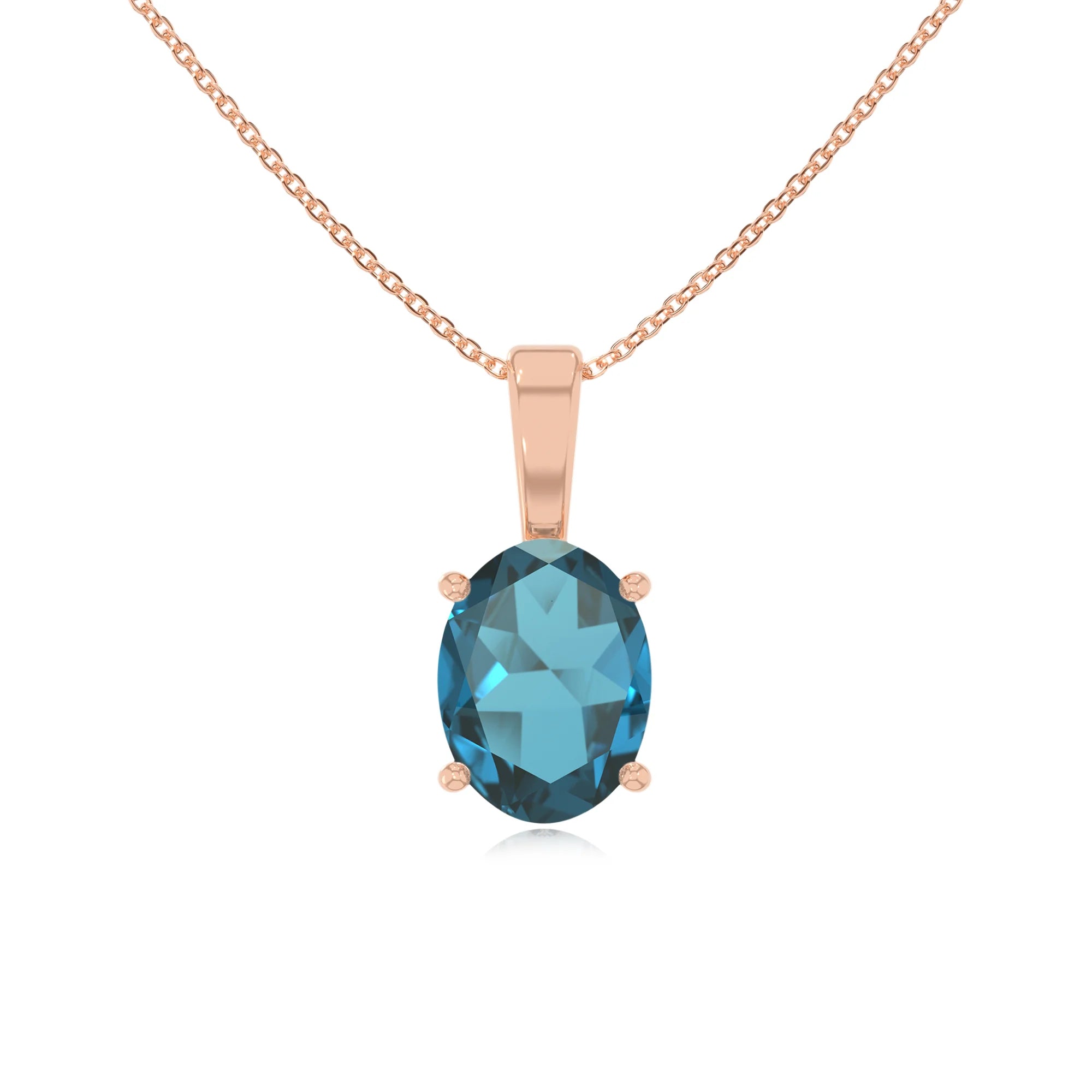 natural london-blue-topaz oval solitaire necklaces in rose gold
