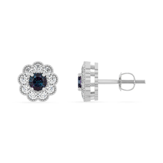 lab grown alexandrite round stud earrings in white gold